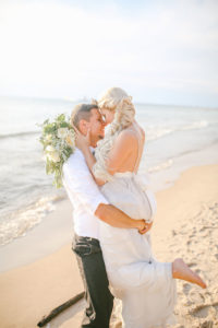 Newlyweds on the beach of South Have, Michigan