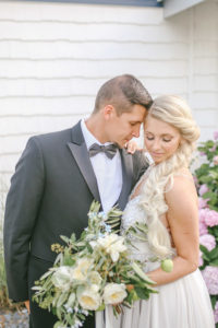 Bride and groom smiling after being married in South Haven, Michigan