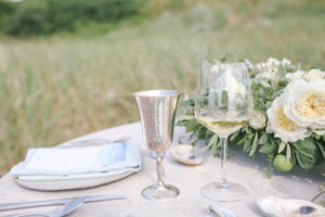 Silver stemware at Lake Michigan beach wedding