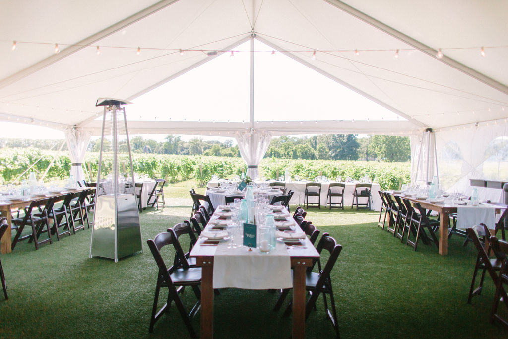 reception tent during a 12 corners vineyard wedding