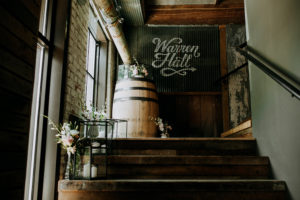 Entrance to Warren Hall at a Journeyman Distillery wedding