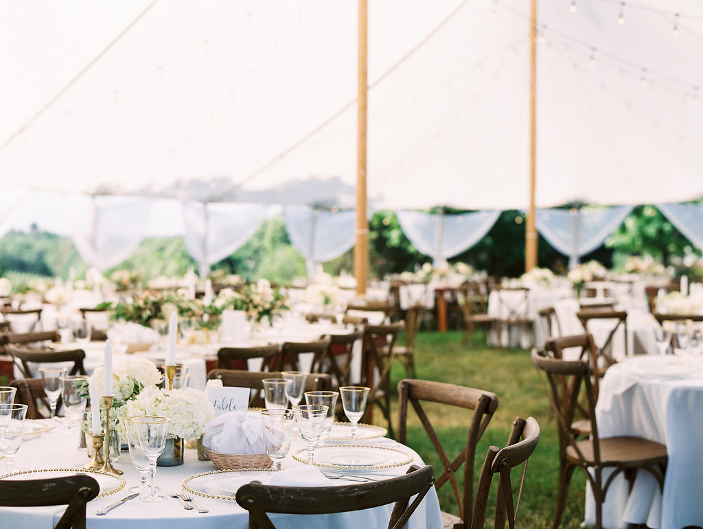 Tables set for a ciccone vineyard wedding