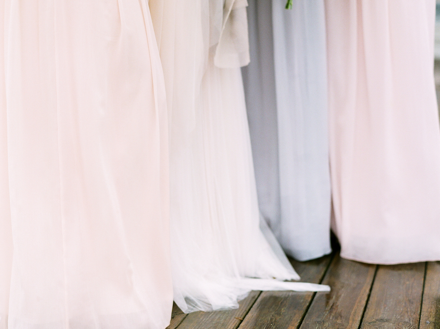 Blush and blue bridesmaids dresses