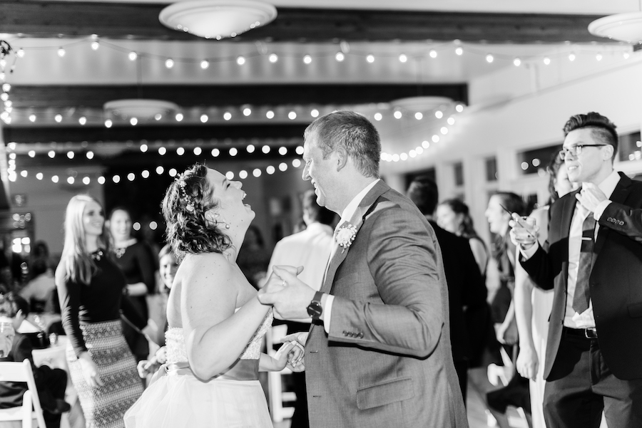 Bride and Groom dancing at their camp blodgett wedding