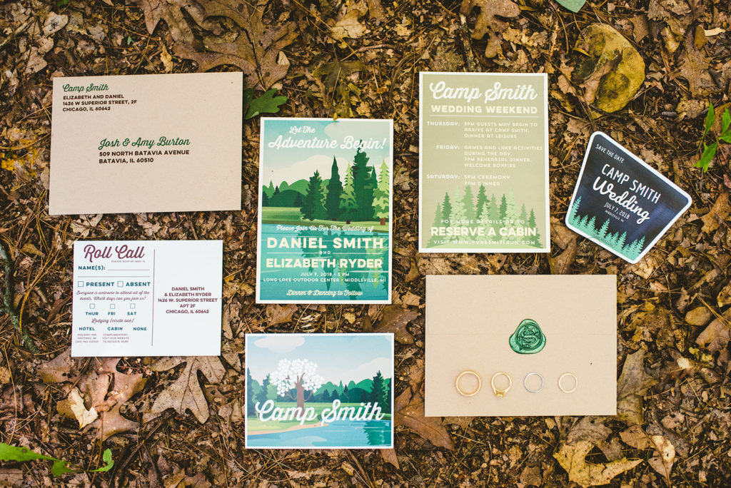Wedding stationary from a Long Lake Outdoor Center Wedding