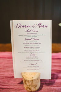 Purple calligraphy dinner menus 