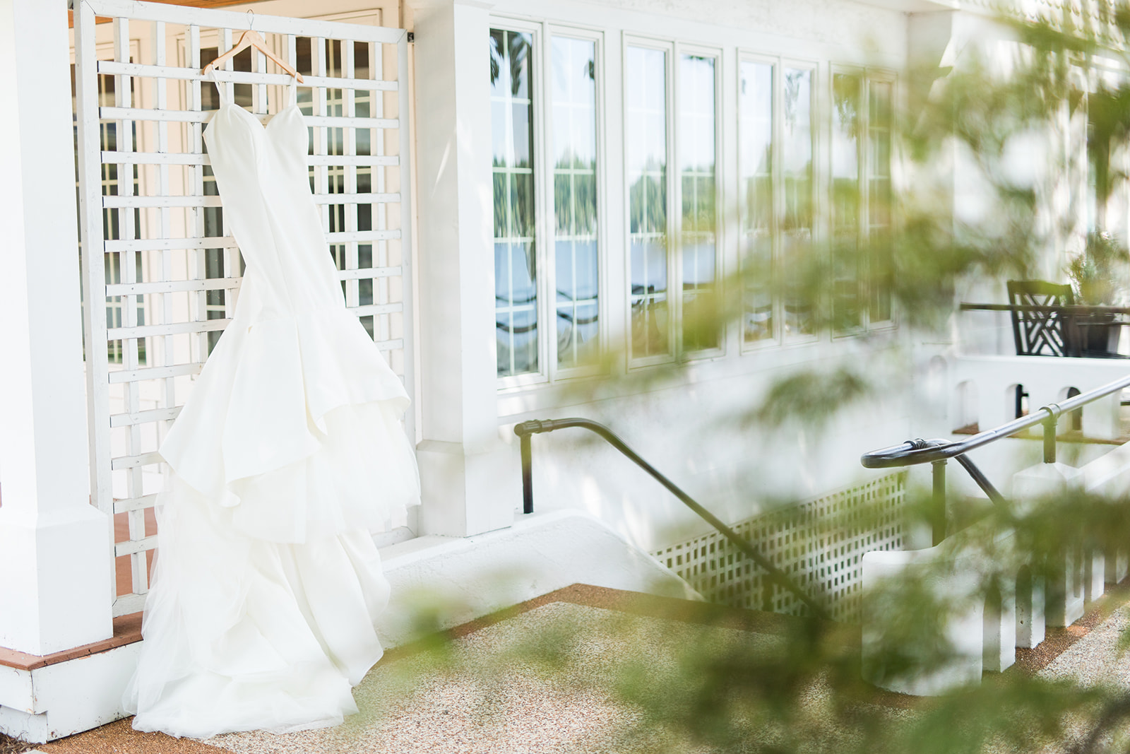 Dress hanging up at a lake wedding venue in Michigan