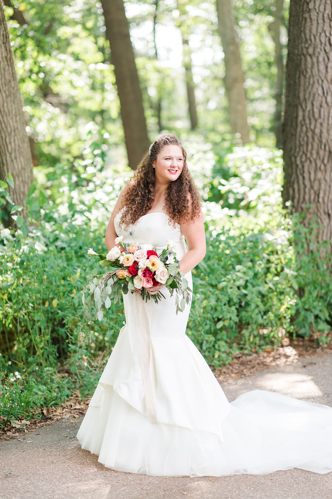 Bride smiling before her Shelbyville, Michigan wedding