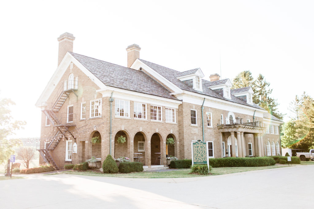 The exterior of the building during a felt mansion wedding