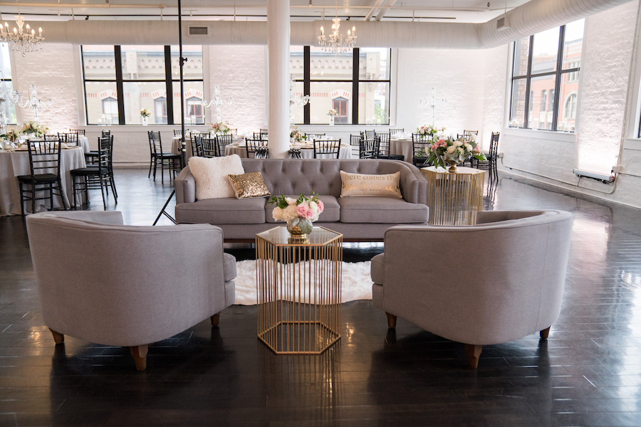 A soft seating section at a Loft 310 wedding