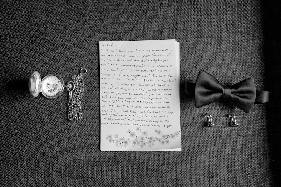 A groom's vows and tie 