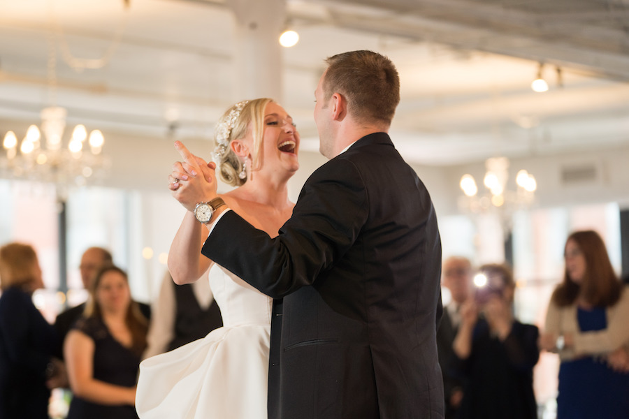 A bride and groom sharing their first dance during their Loft 310 wedding