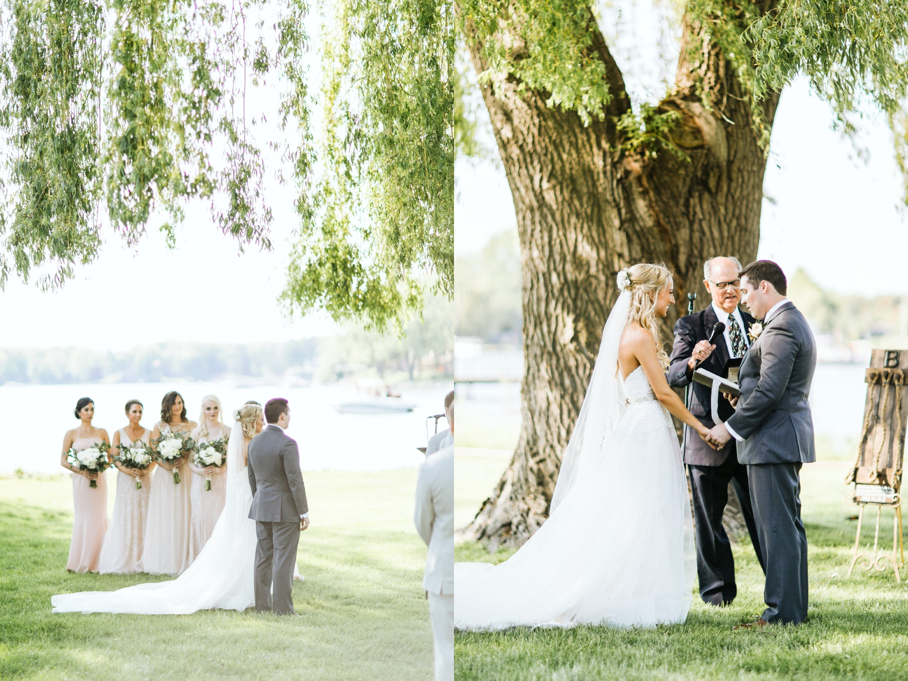 A lakeside ceremony happening during a spring lake country club wedding