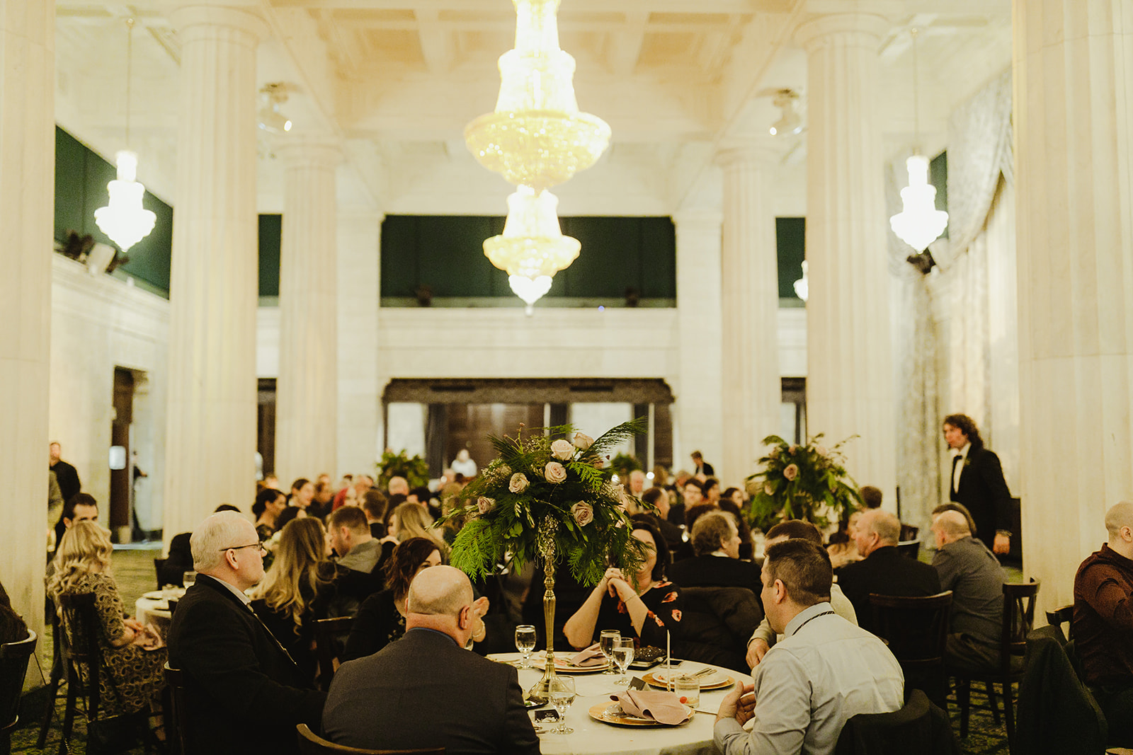 A reception taking place during a Ballroom at McKay Tower wedding