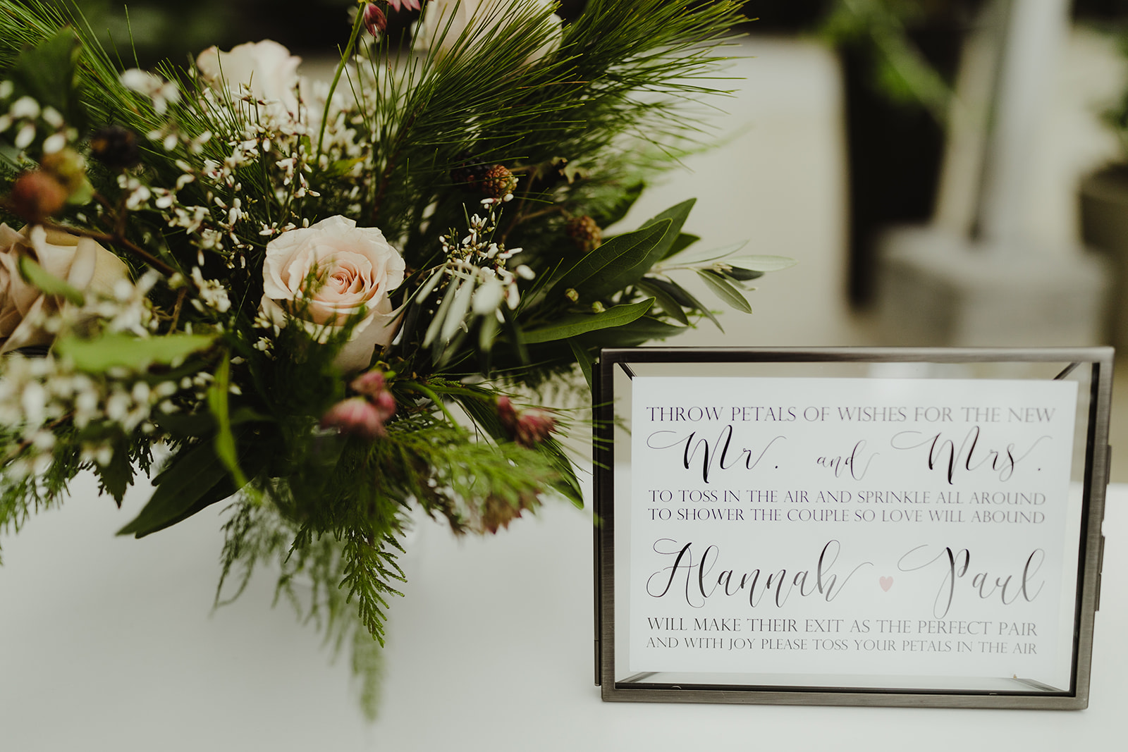 A petal bar display set-up before a wedding