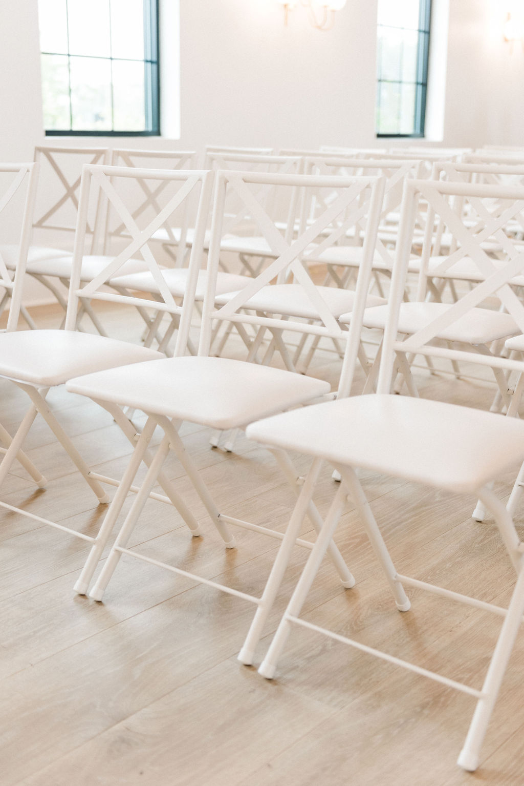 Chairs set for a ceremony during a Loft 310 Chapel wedding