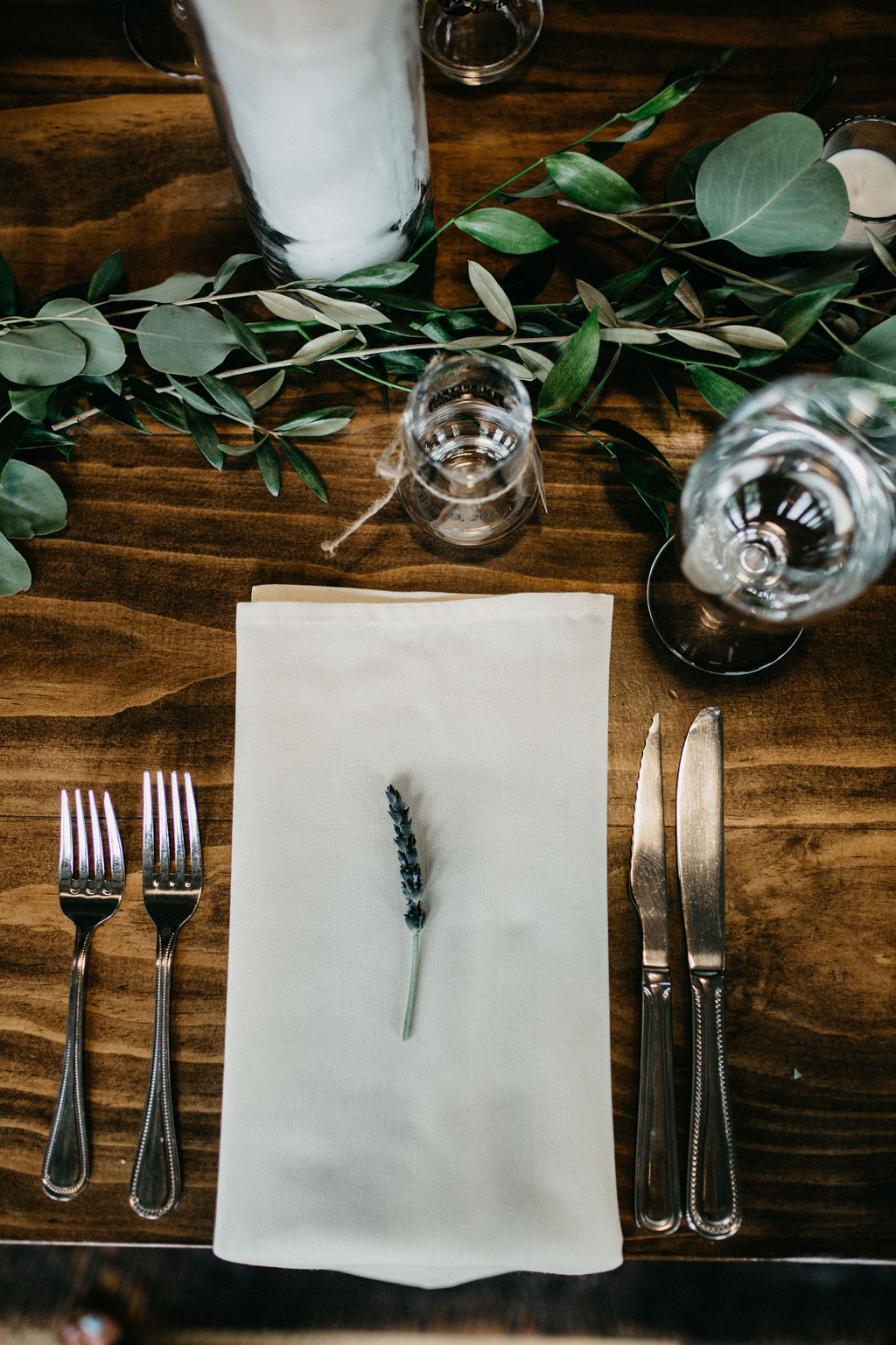 A place setting with a piece of lavender