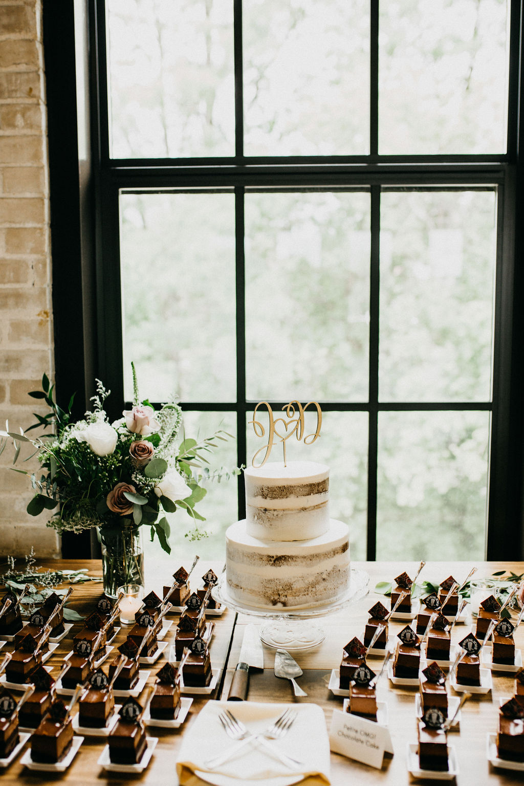 A wedding cake and desserts