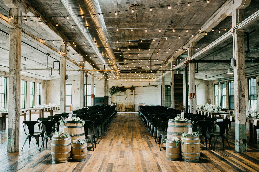 A ceremony set for a journeyman distillery wedding