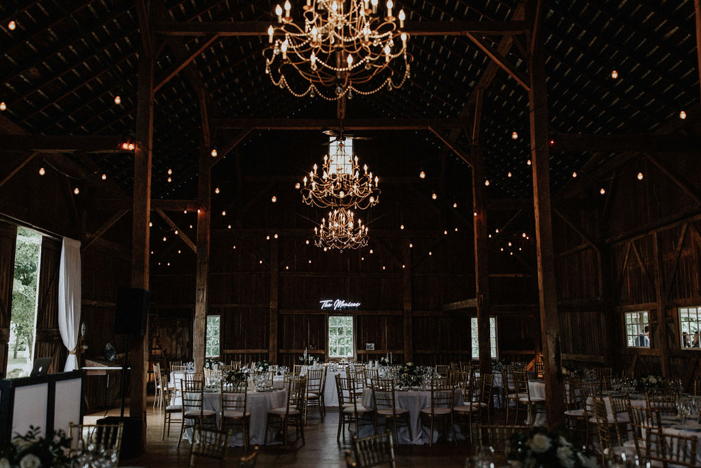 A barn wedding set for a reception