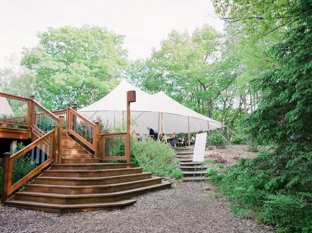 A tent set for a Leelanau school wedding in Glen Arbor, Michigan