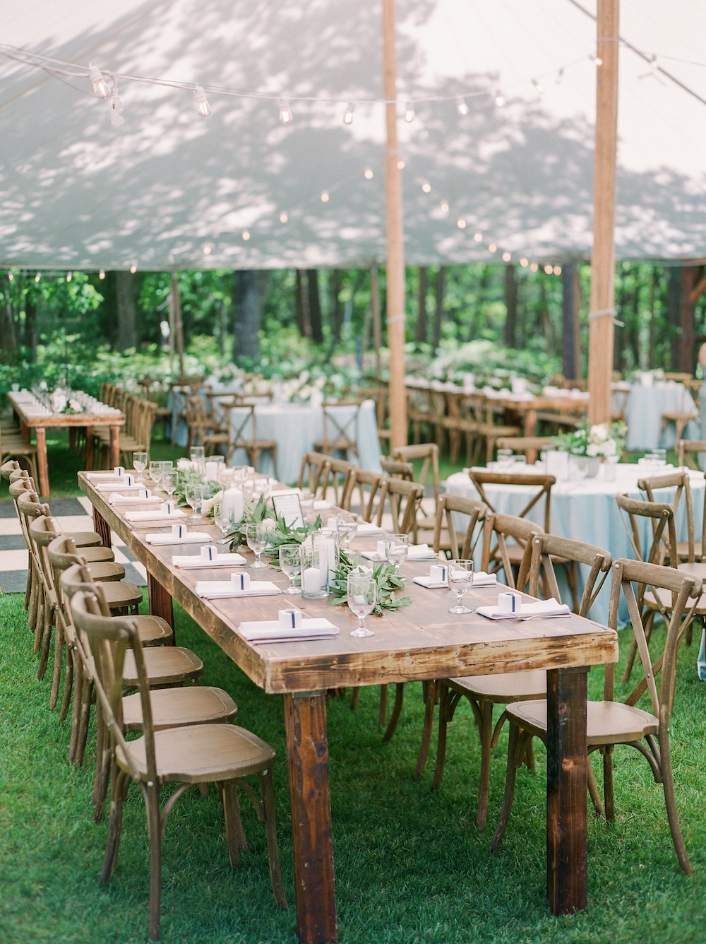 Tables set for a Leelanau School wedding
