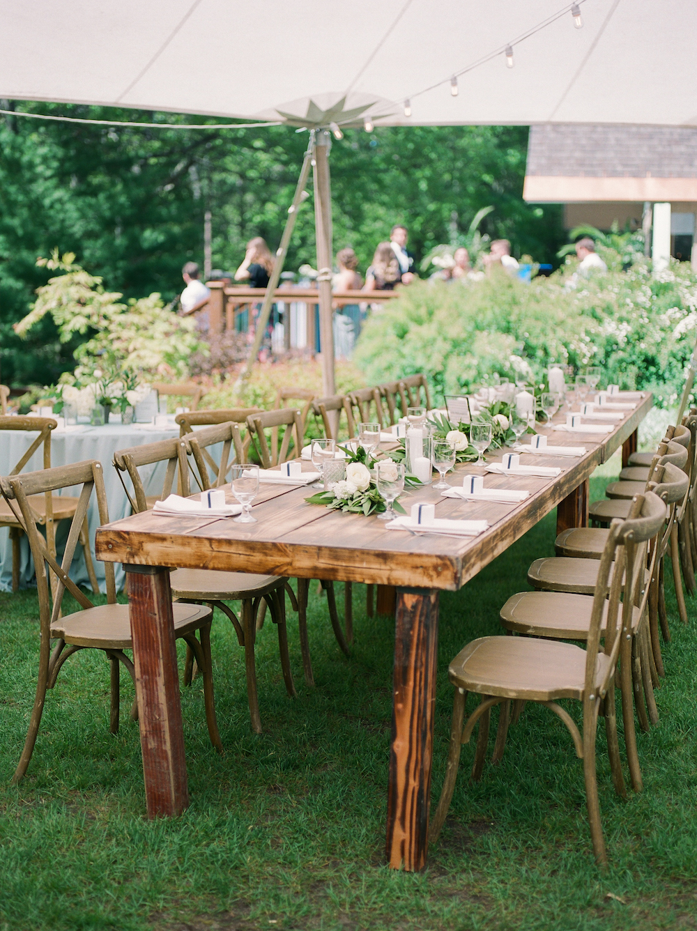 Tables set for a Leelanau school wedding in Glen Arbor, Michigan