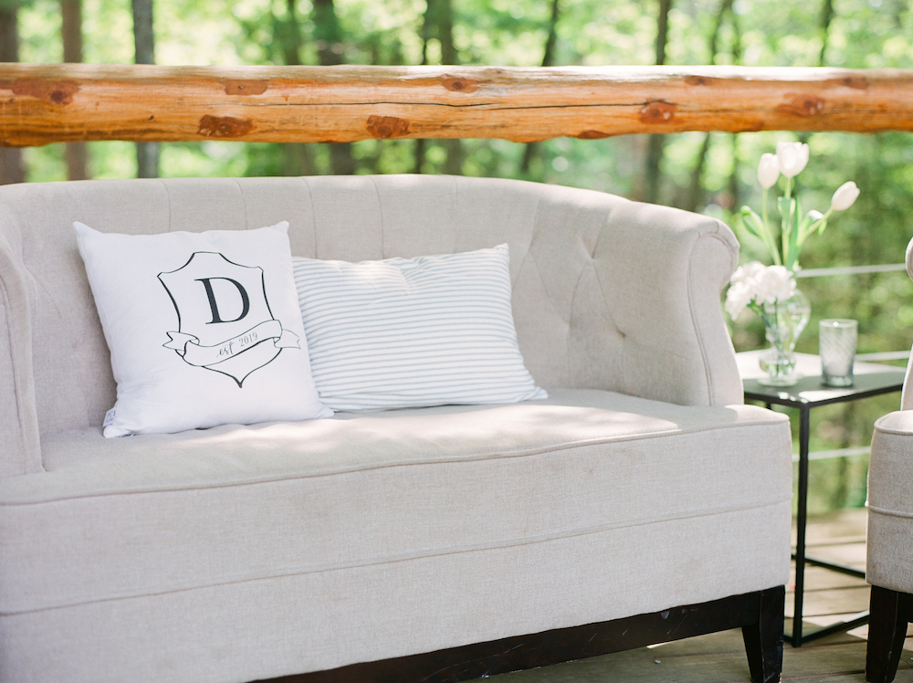 Sofas and pillows at a wedding