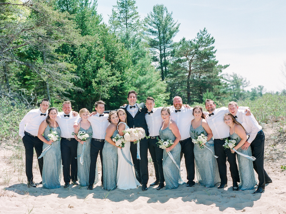 A wedding party during a Lake Michigan wedding