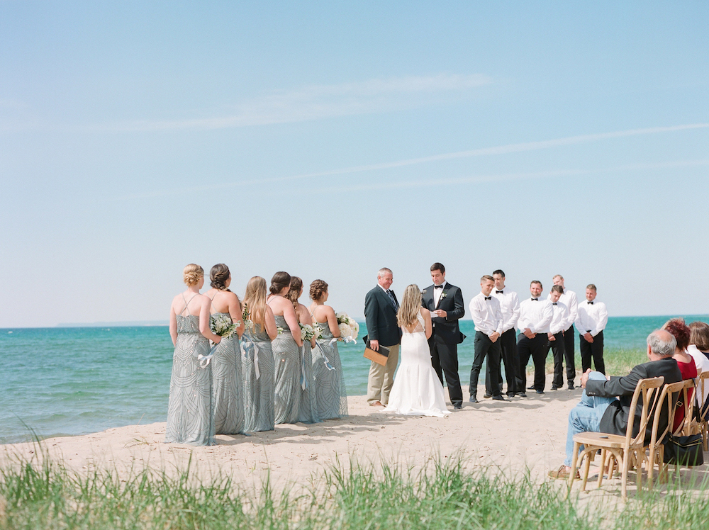 Couple eloping at the Leelanau School in Michigan