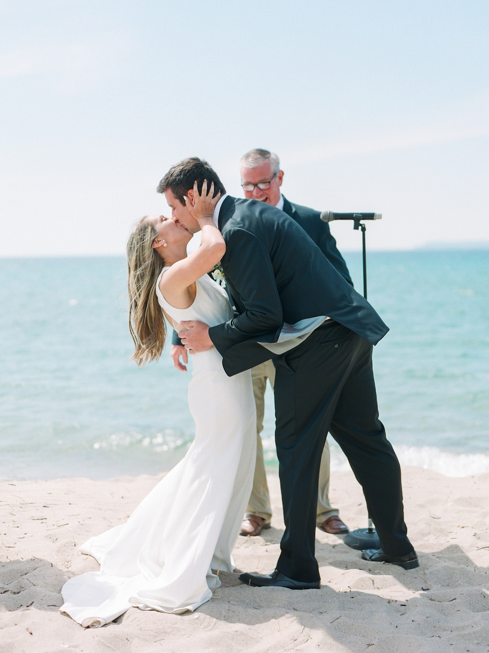 A couple sharing their first kiss