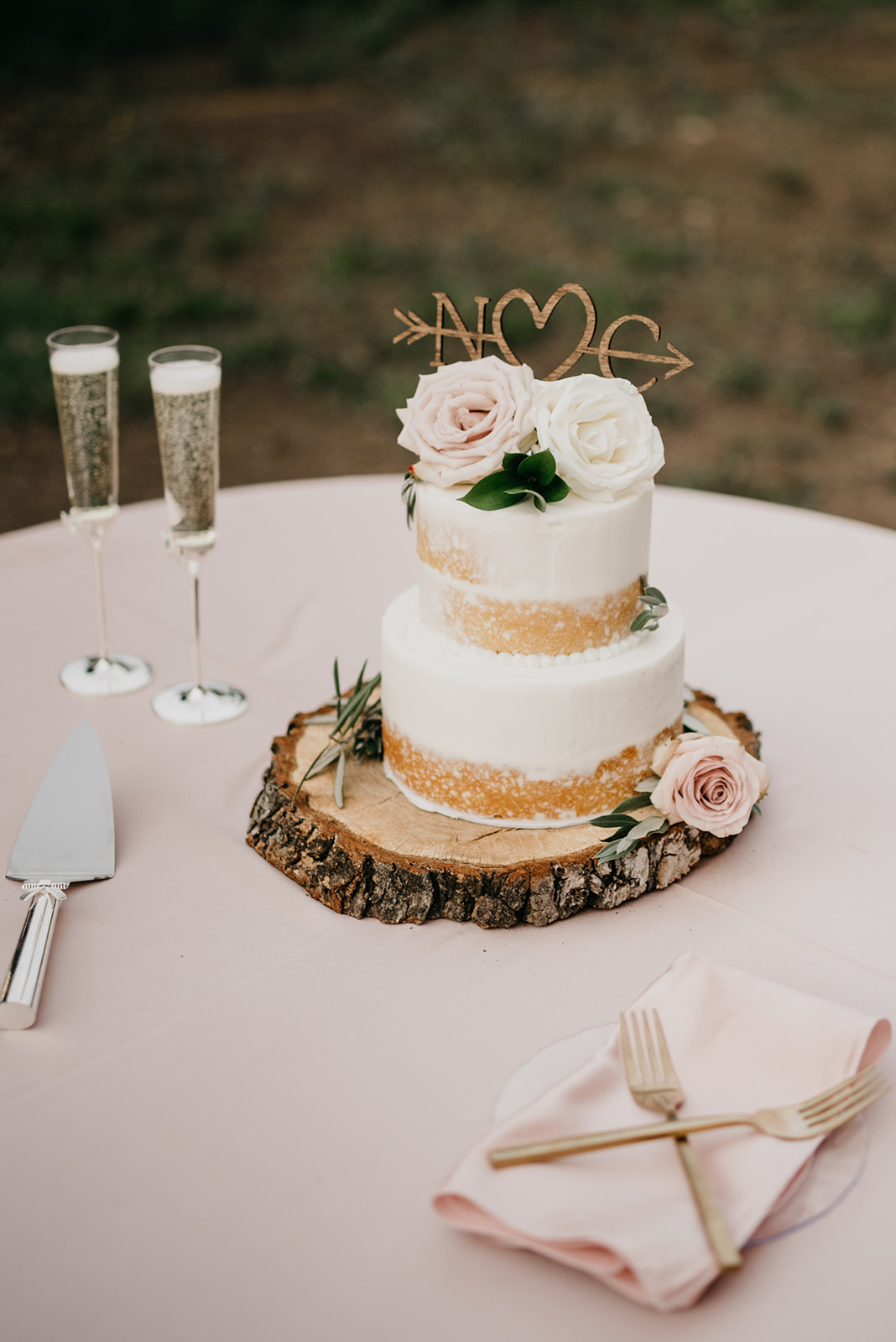 Wedding cake and champagne