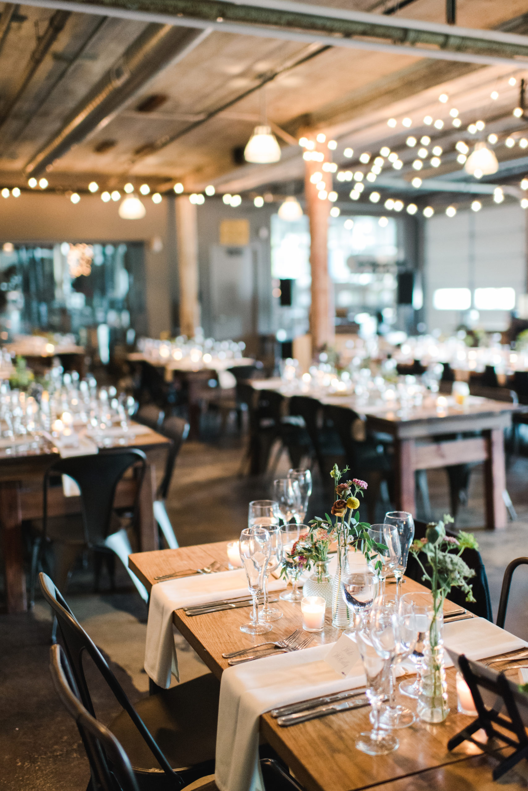 Reception set for a Journeyman Distillery wedding