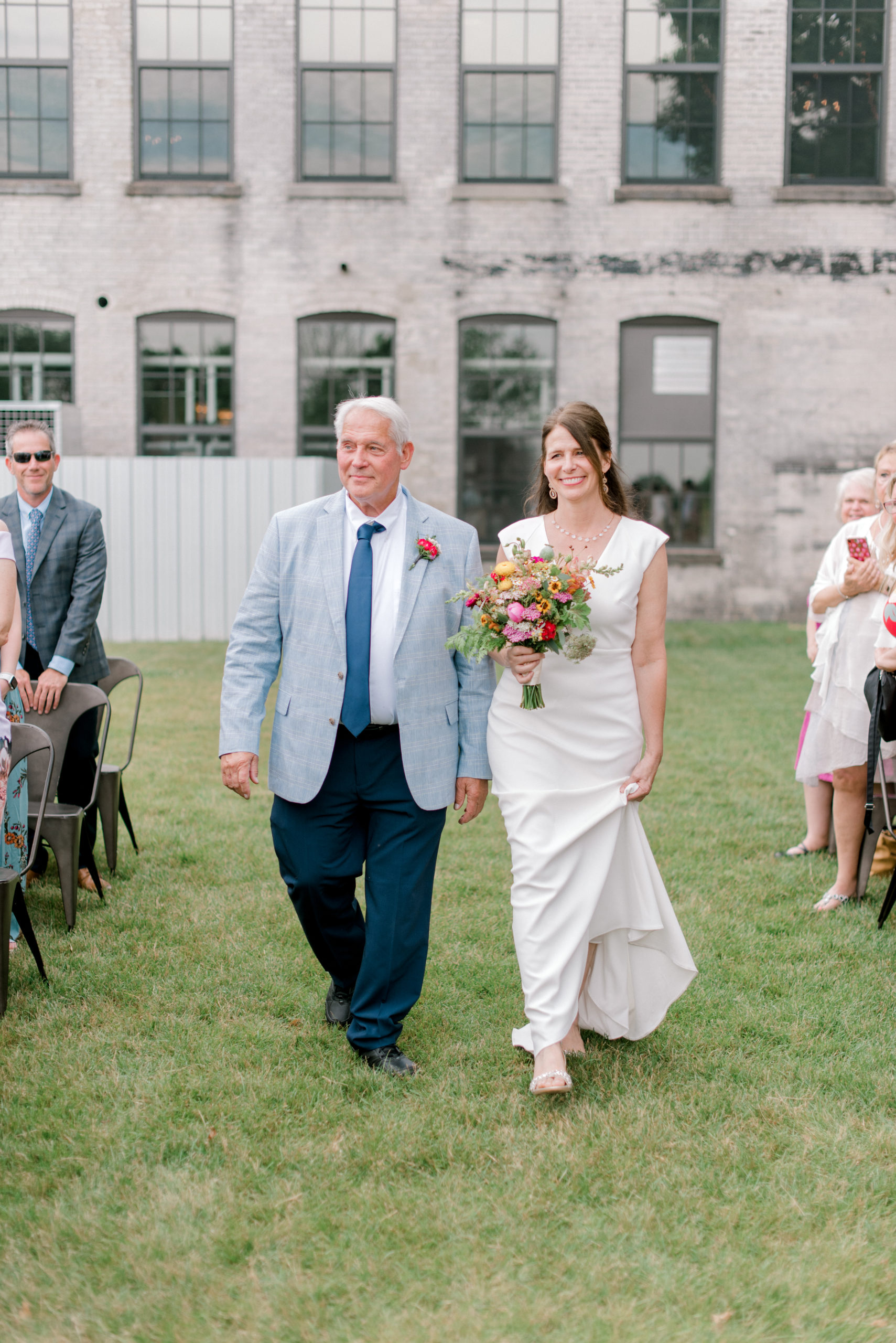 Bride smiling during her Journeyman Distillery wedding