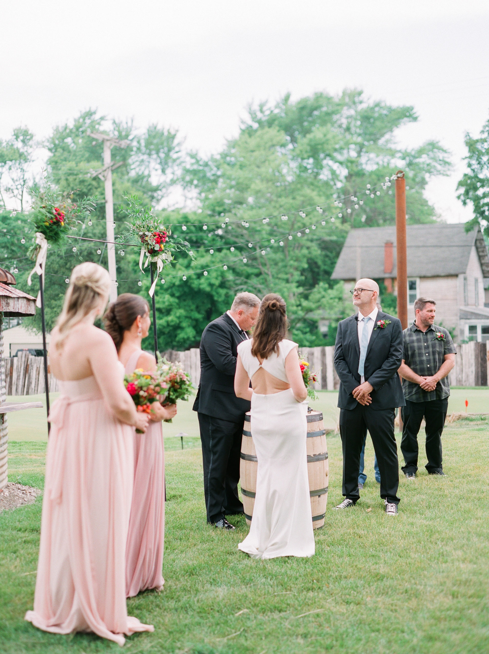 A couple smiling during their ceremony