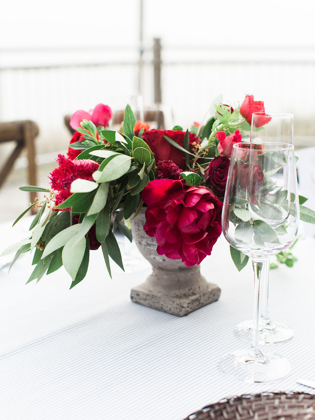 Red wedding floral arrangement 