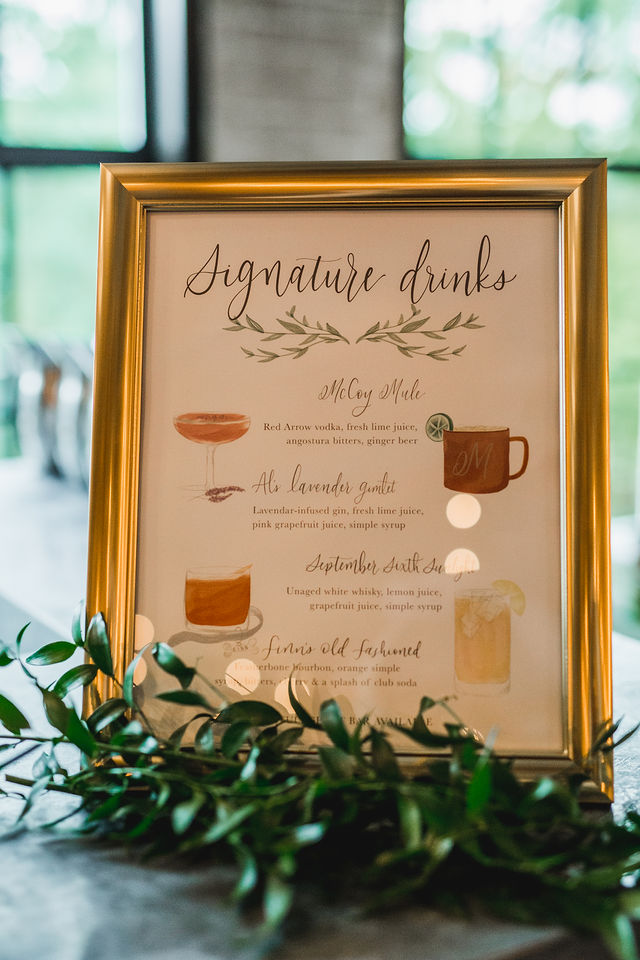 Signature drinks menu at Southwest Michigan wedding 