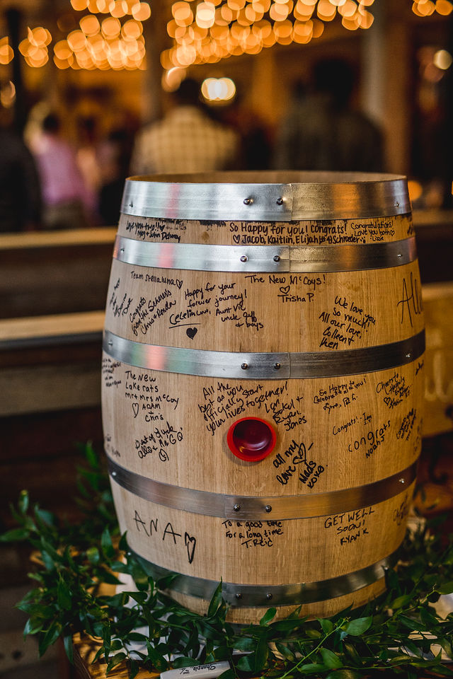 Journeyman Distillery signed barrel at Southwest Michigan wedding venue
