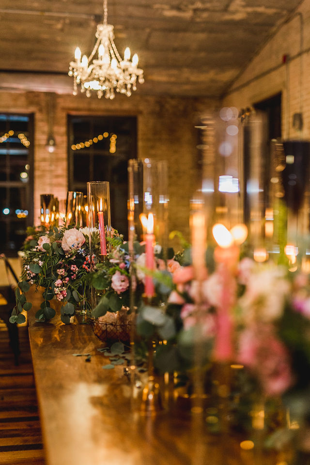 Head table decor with bouquets in vases