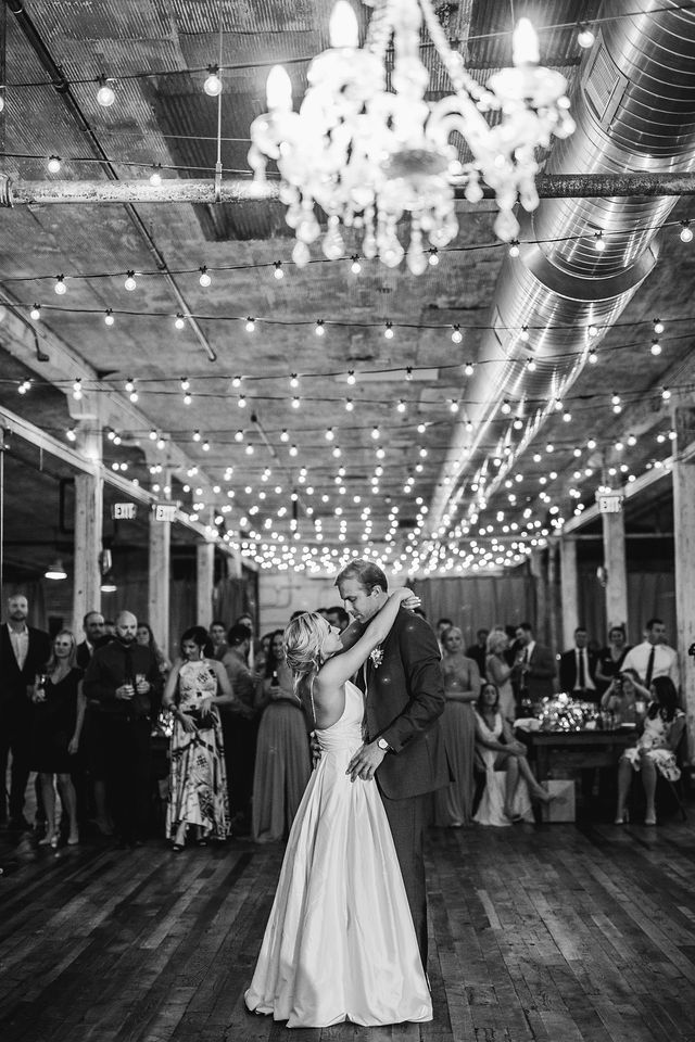 Bride and Grooms first dance under lights at Southwest Michigan wedding venue