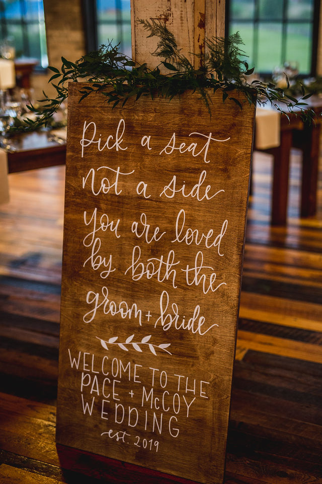 Pick a seat sign at Southwest Michigan Wedding venue