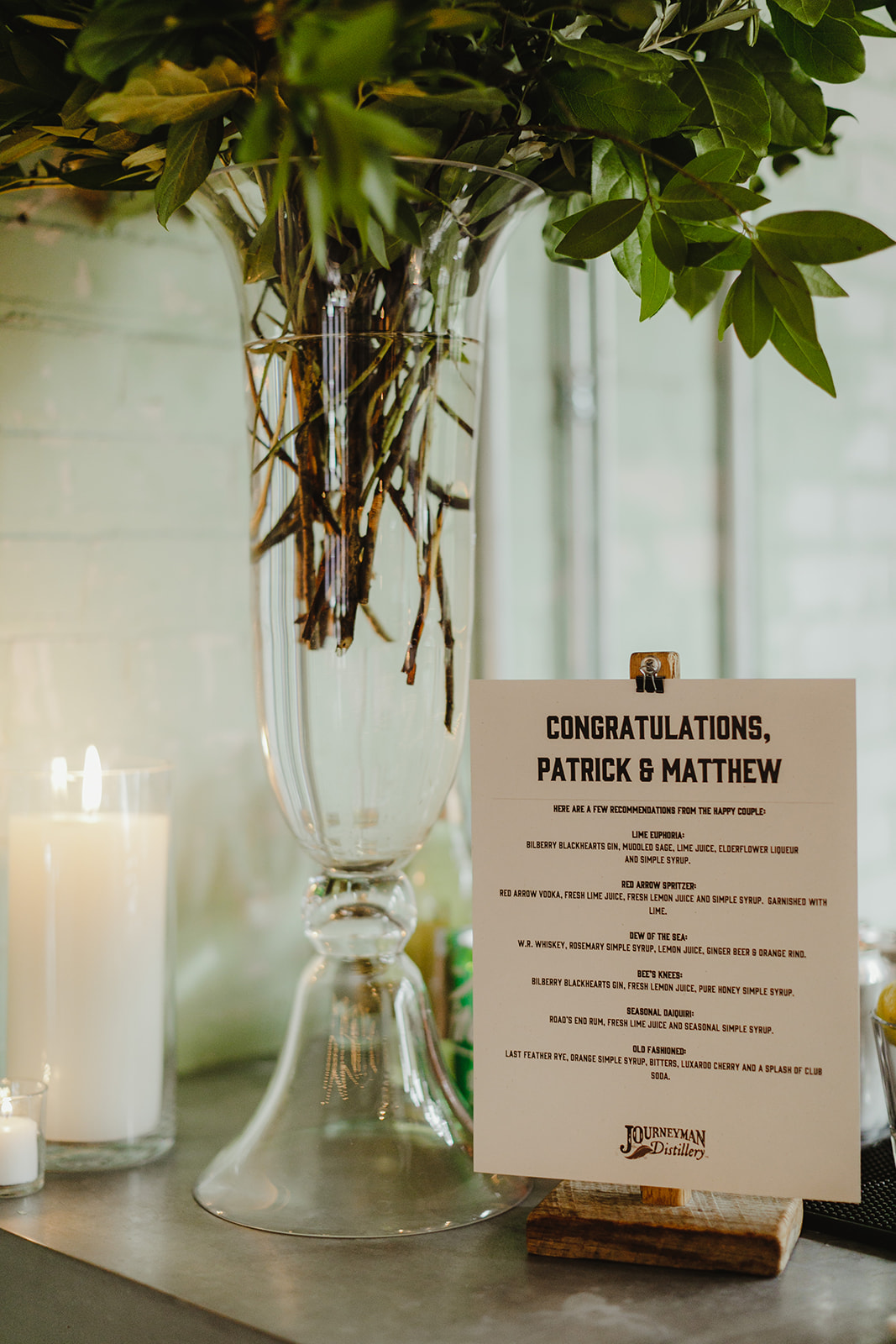 Drink menus for a wedding