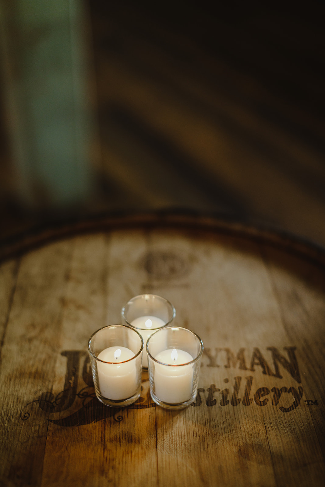 Candles on a whiskey barrel 