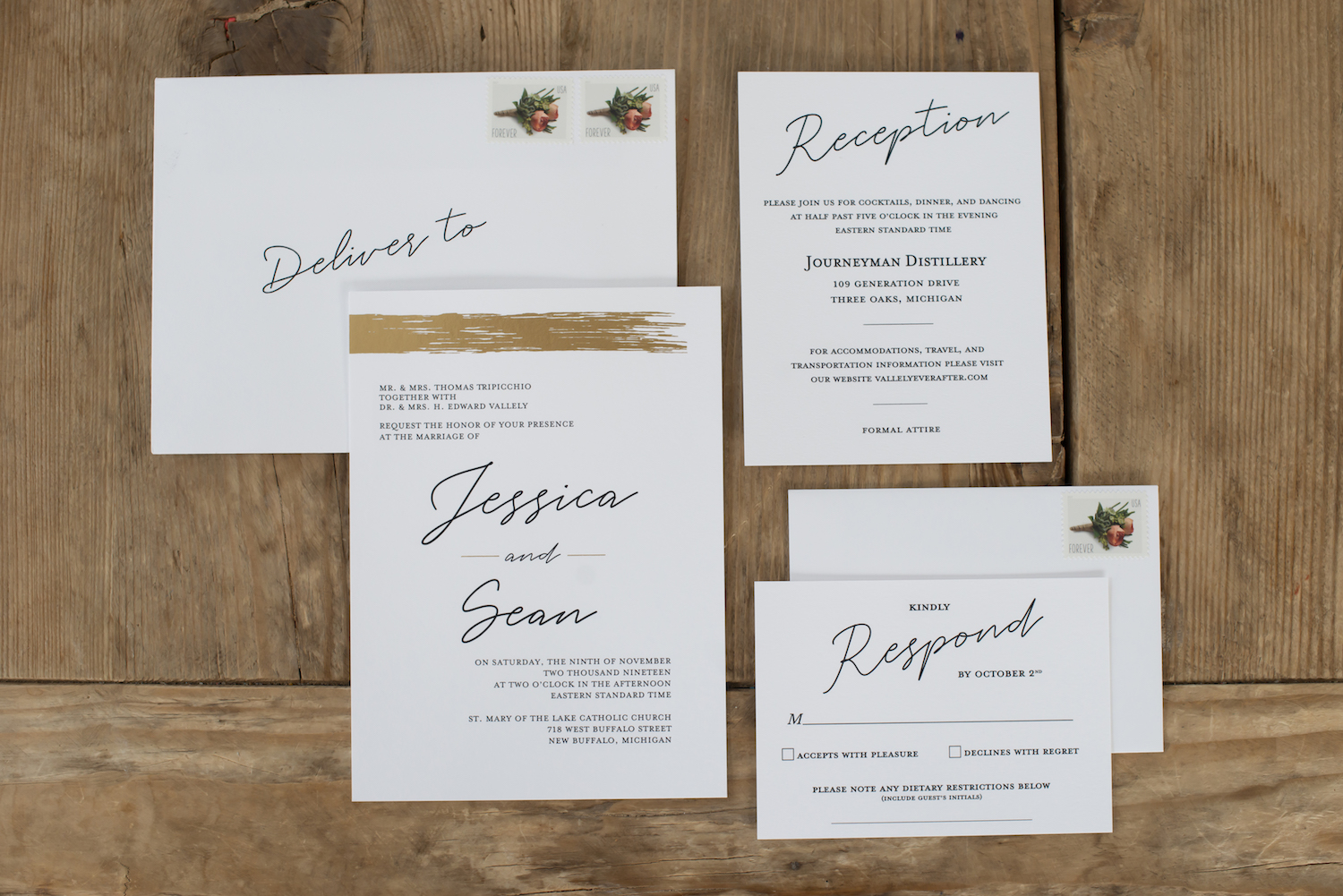 Stationaries for rustic Michigan wedding