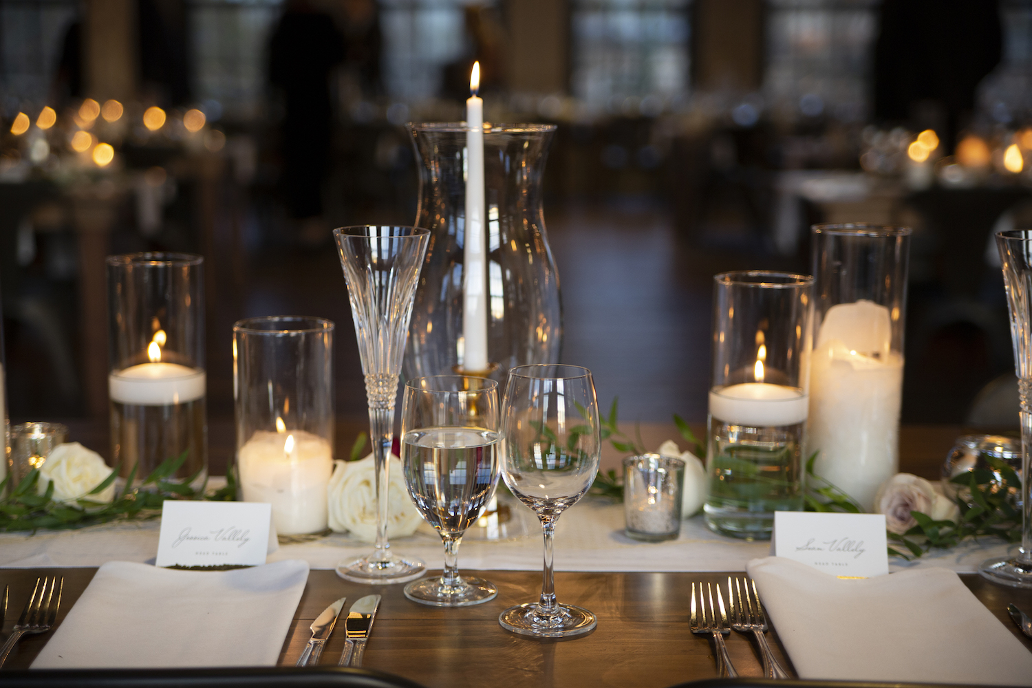 Table decor at rustic Michigan wedding