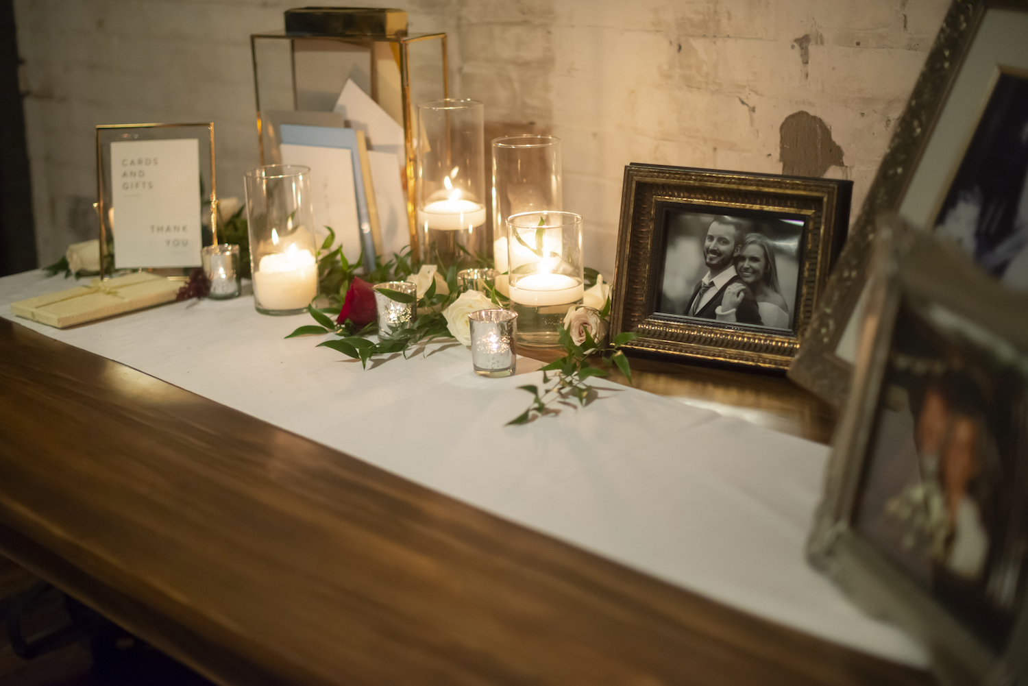 Card table set up at rustic Michigan wedding