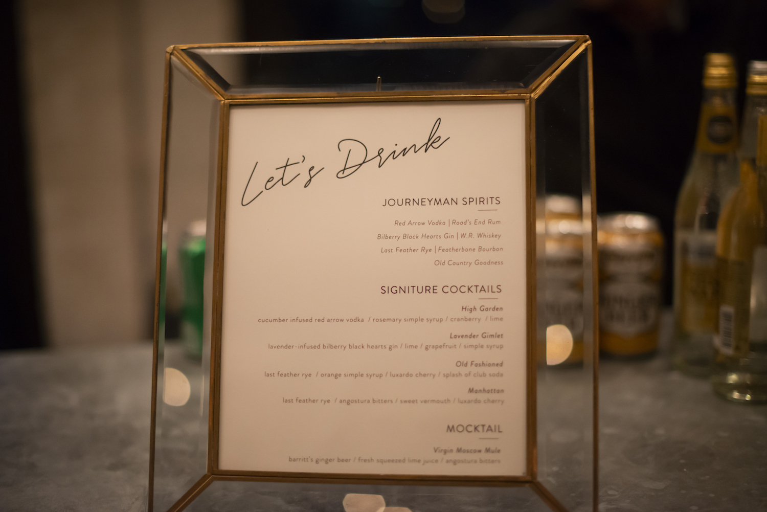 Drink menu on bar