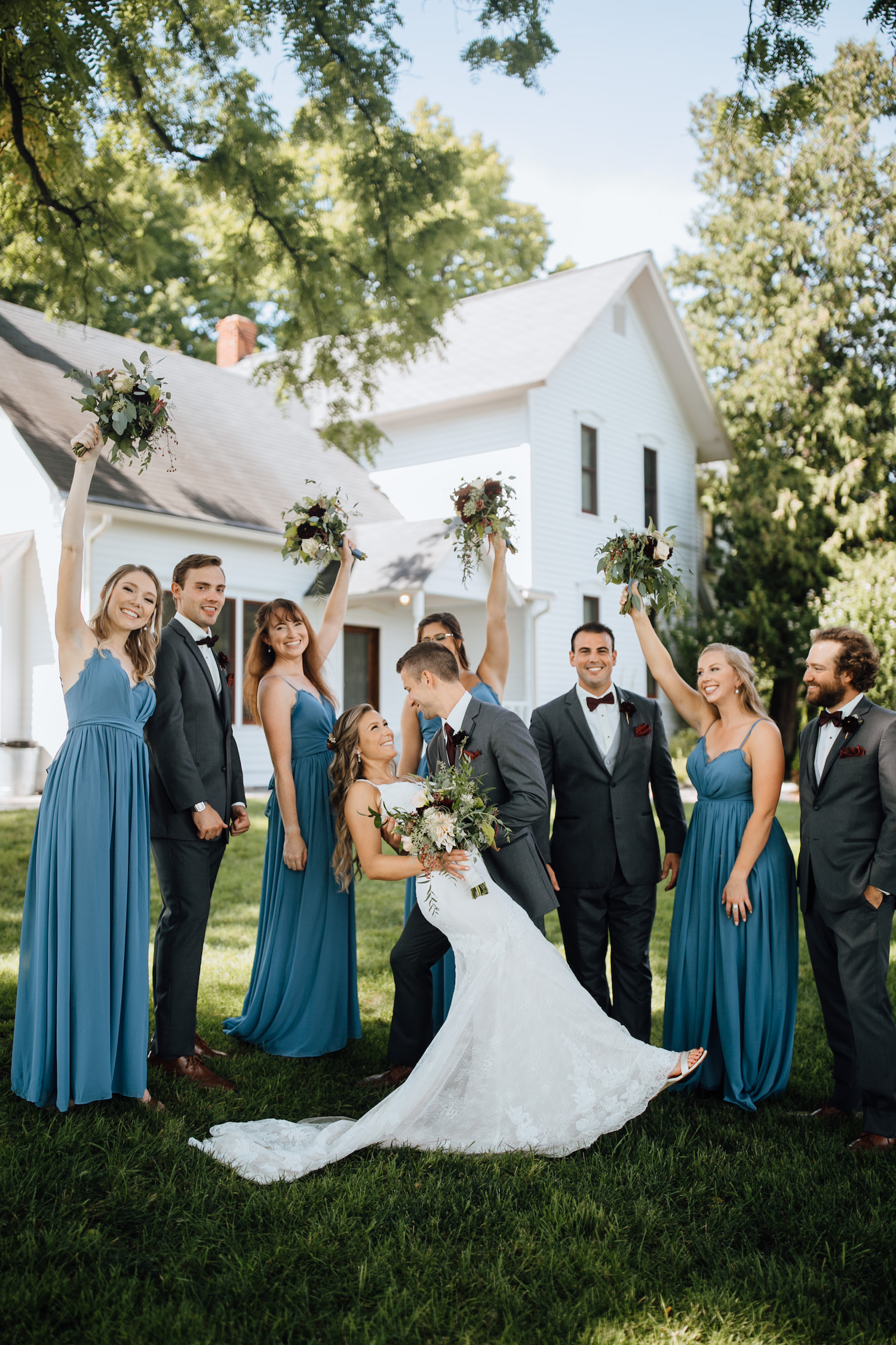 Bridal party at Aurora Cellars wedding cheering 