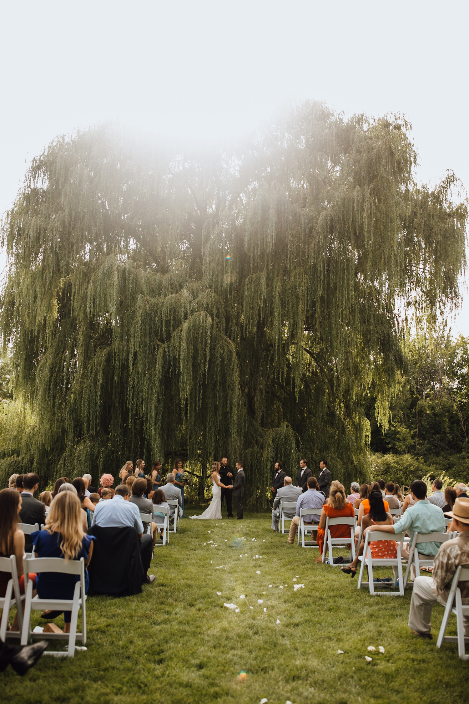 Bride and groom at altar of Aurora cellars wedding