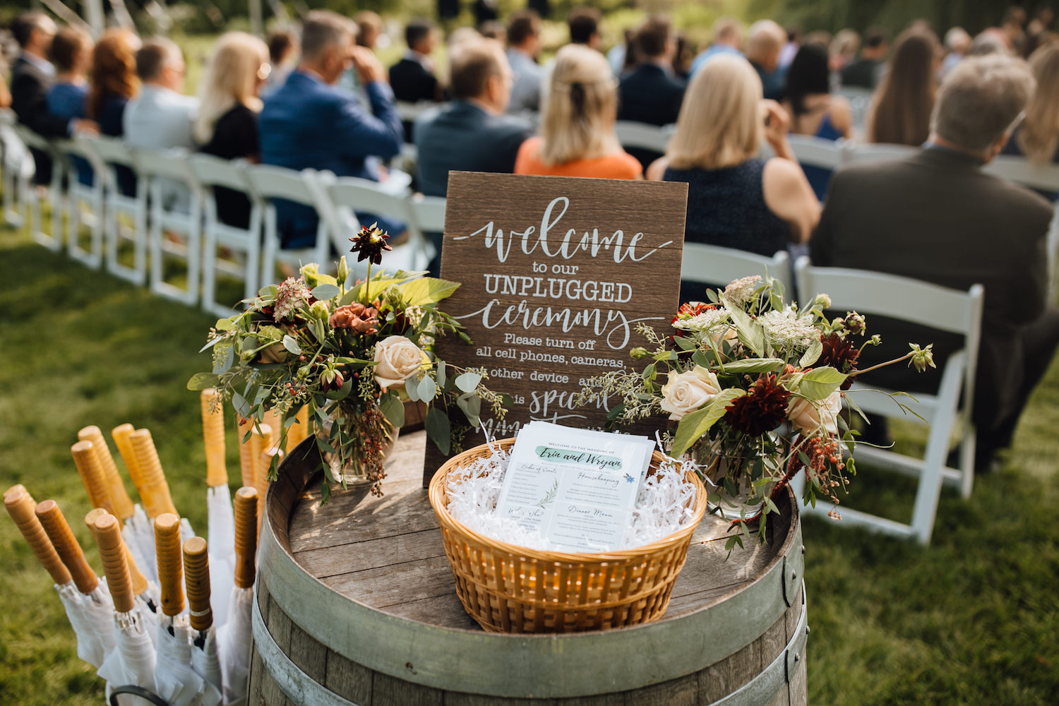 Welcome sign at ceremony of Aurora Cellars wedding